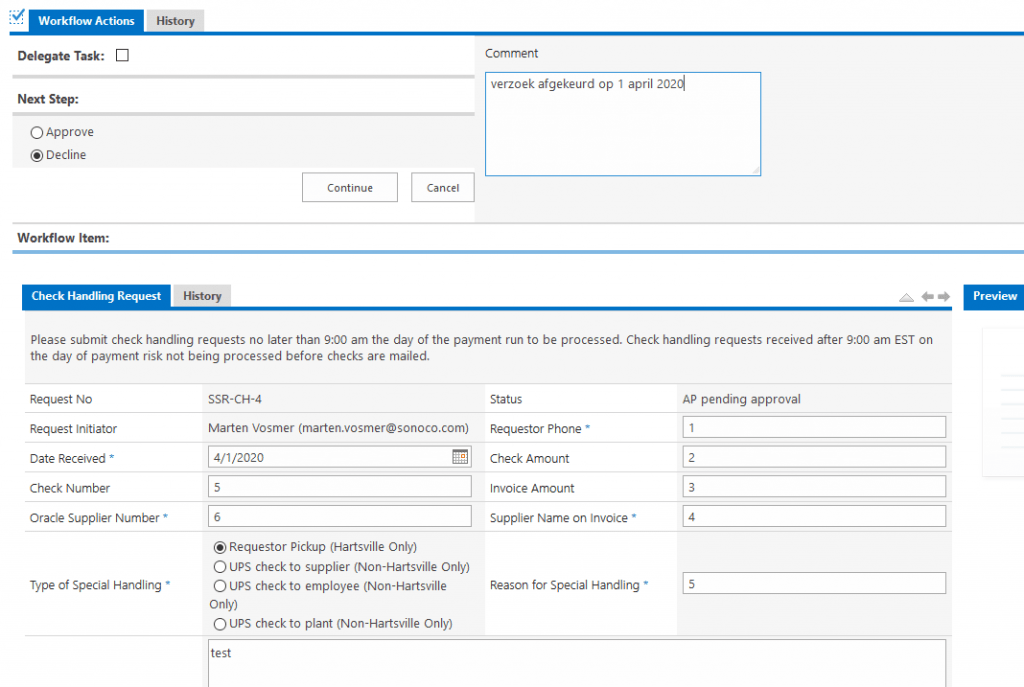 Shareflex workflow approval form