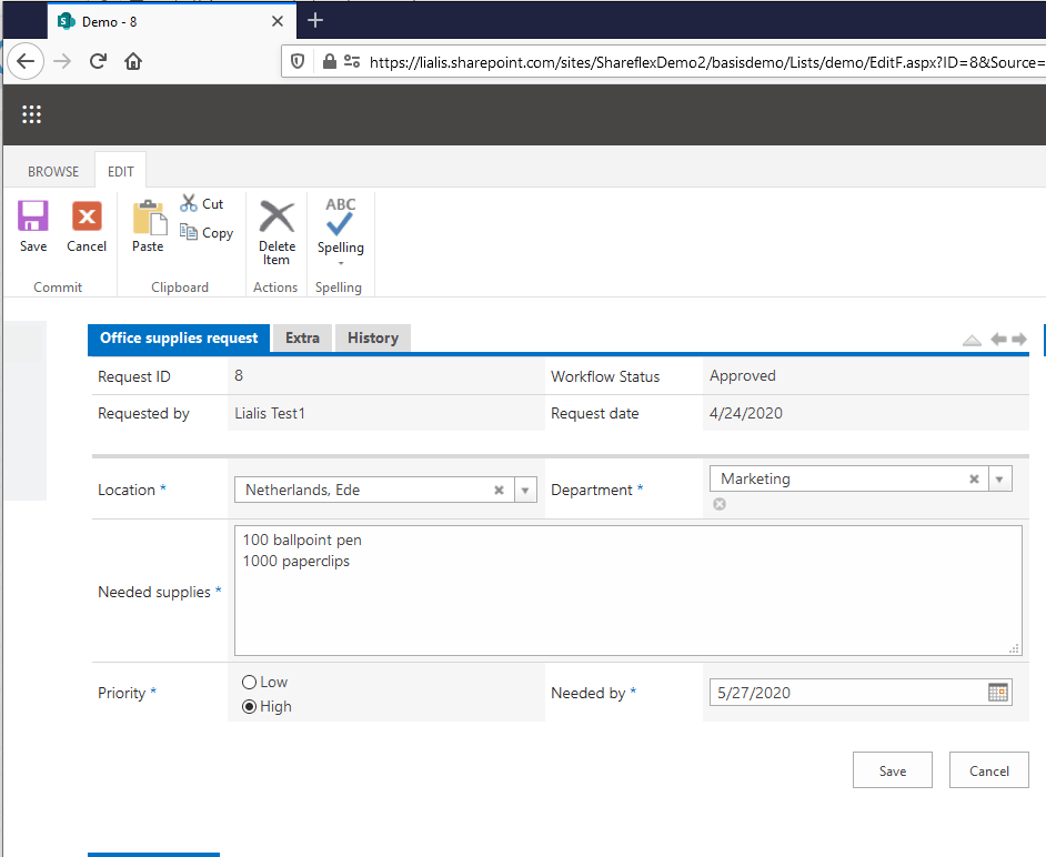 Vergelijking tussen Nintex Shareflex office request form