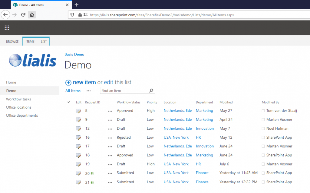 Vergelijking tussen Nintex Shareflex - sharepoint list