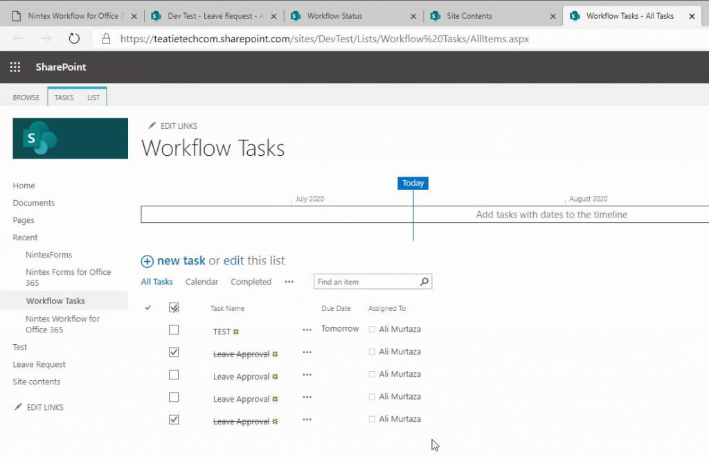 Vergelijking tussen Nintex Shareflex lijst workflow taken