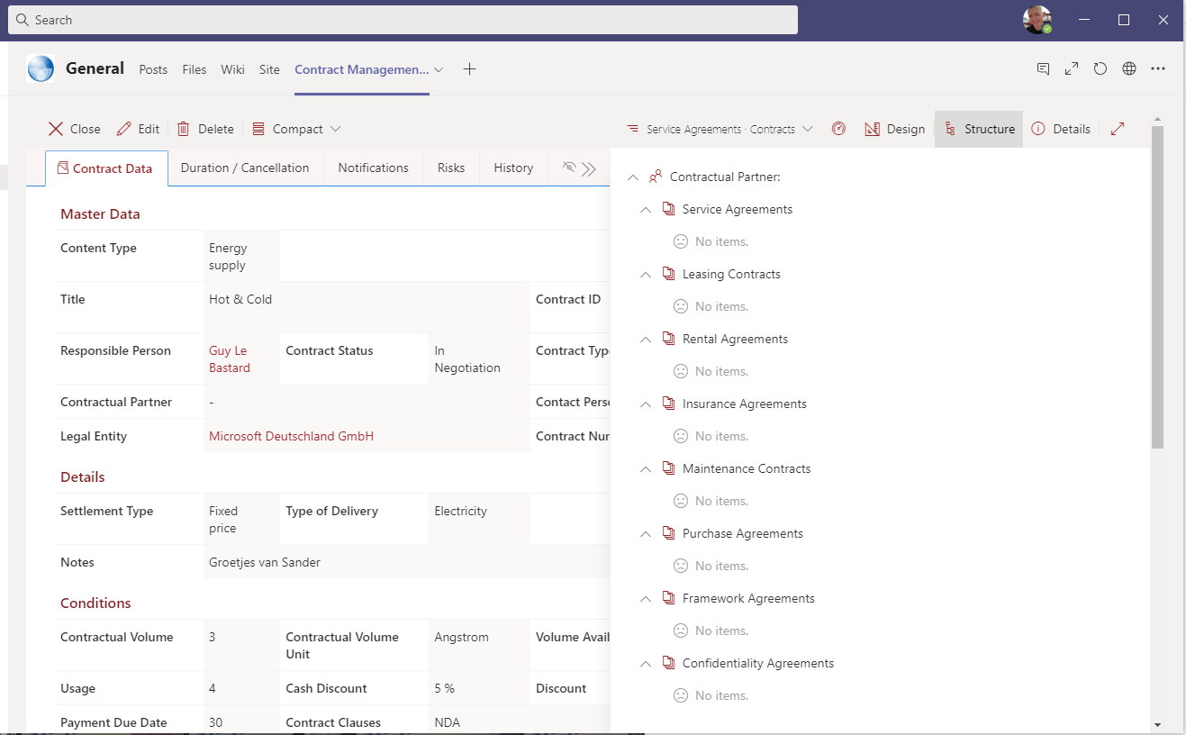 Shareflex Microsoft Teams SharePoint integration - contract management structure