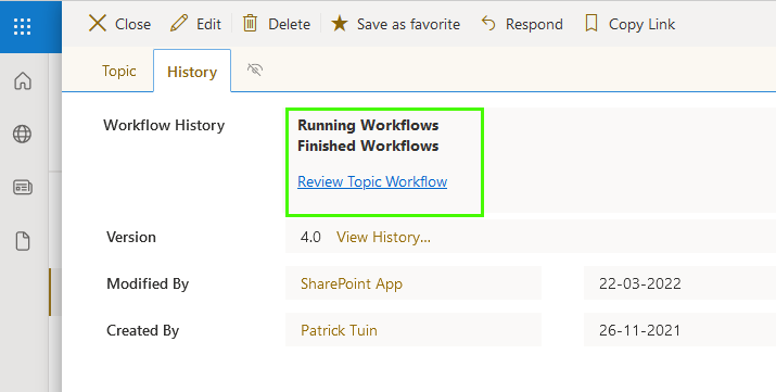 End User manual Shareflex Teamroom Workflow History