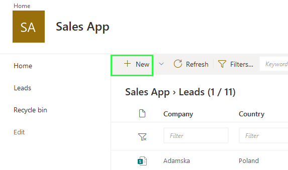 track and manage sales leads with SharePoint LeadMaster new record