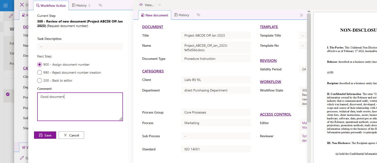 Quality Documents SharePoint workflow approval form
