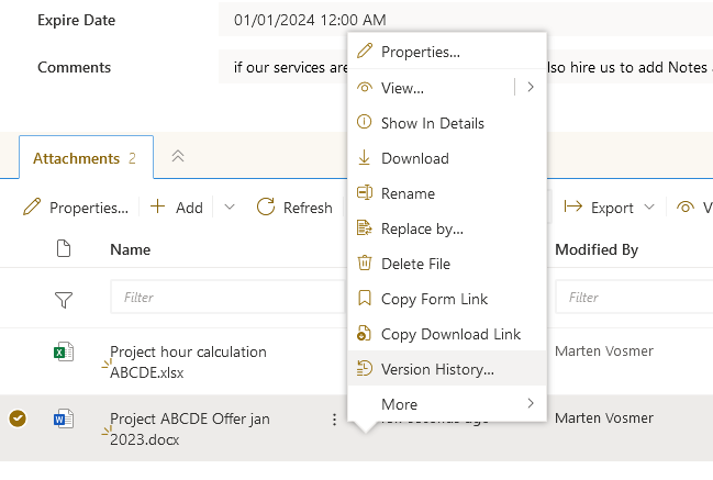 track and manage sales leads with SharePoint LeadMaster files context menu