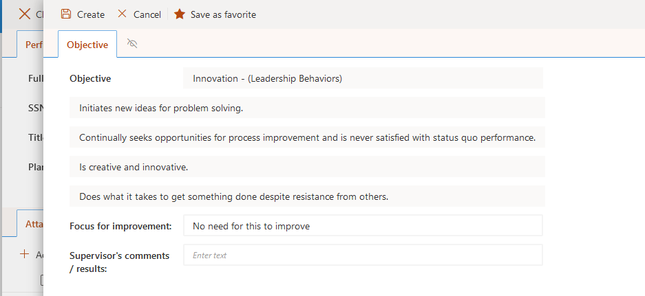 Employee Performance Manager person form innovation objective