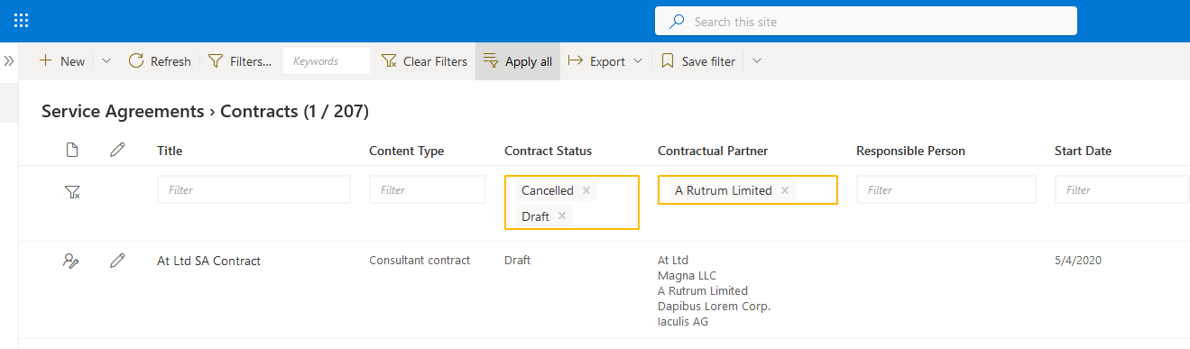 Business Applications SharePoint Online - view filters