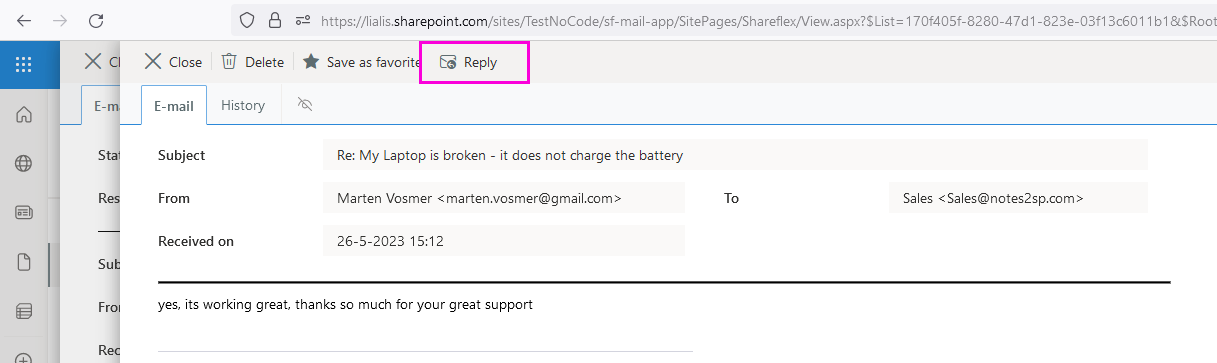 Shared mailbox Microsoft 365 reply form