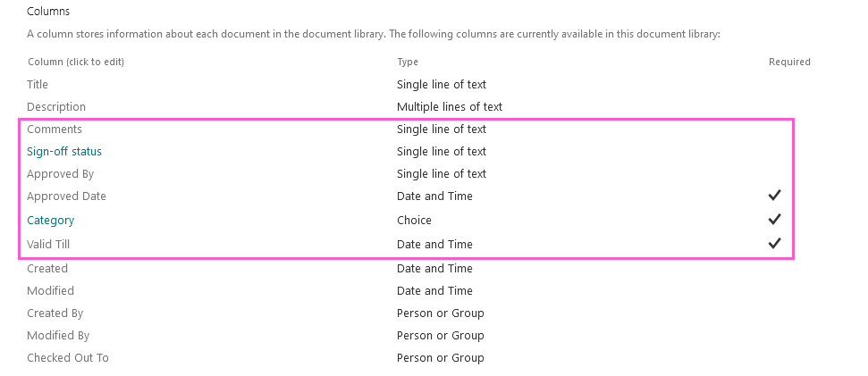Out-of-the-box Microsoft DMS added columns to library