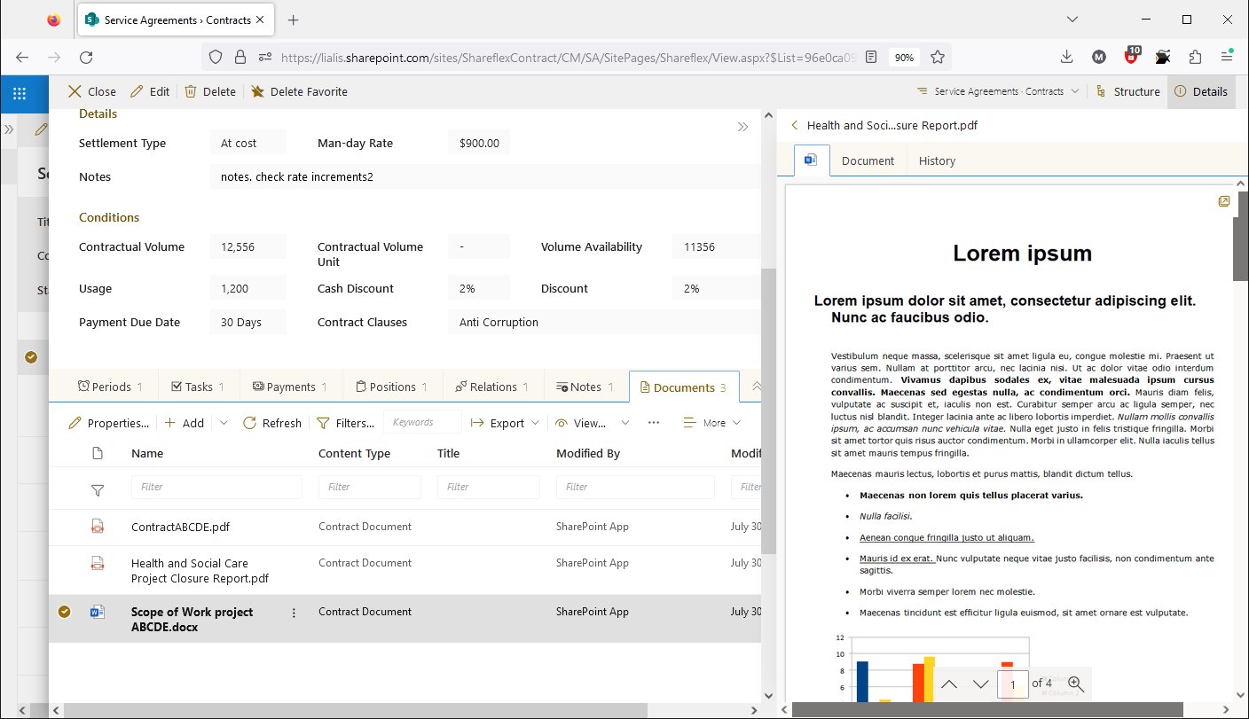 Shareflex SharePoint Contract Management files preview