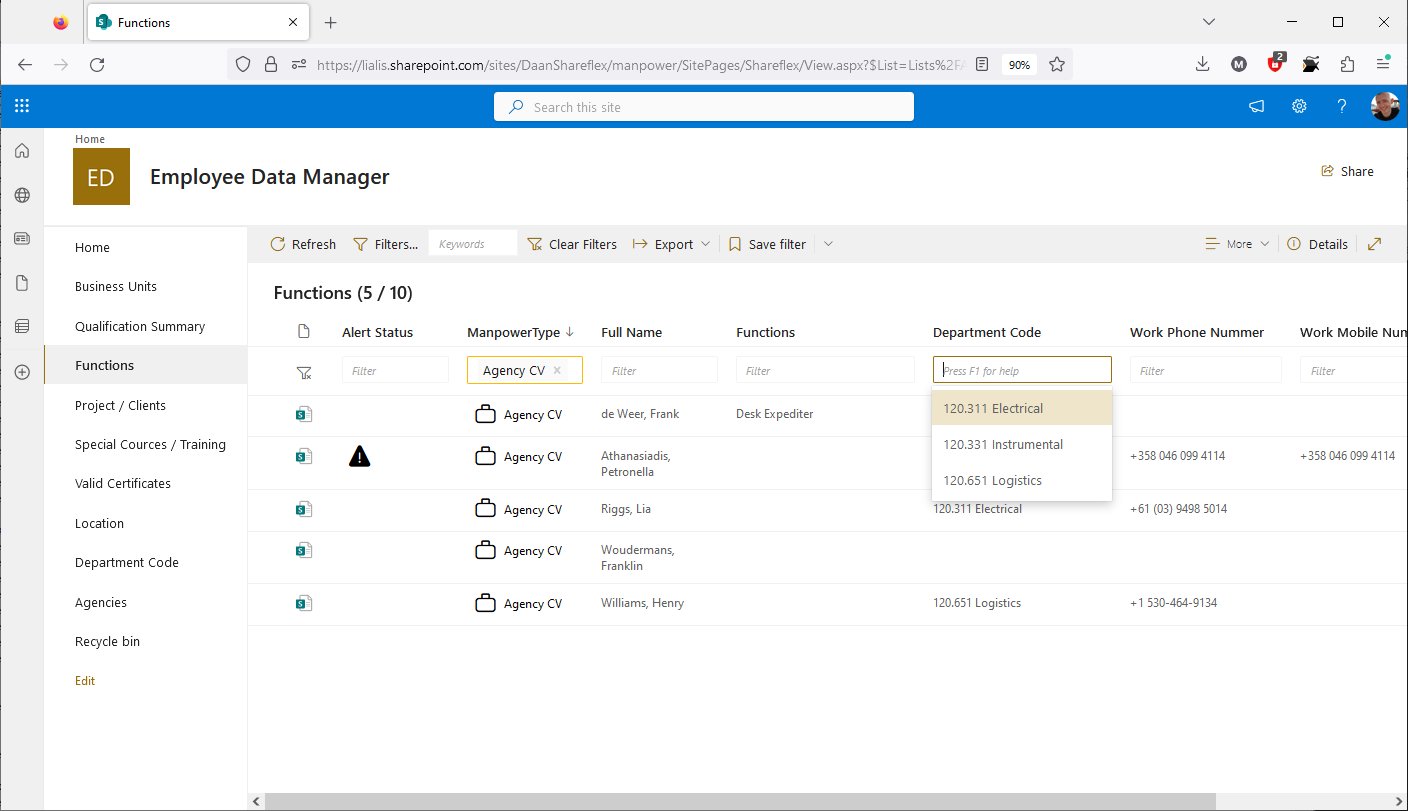 Shareflex SharePoint Employee Data Manager multiple view selections