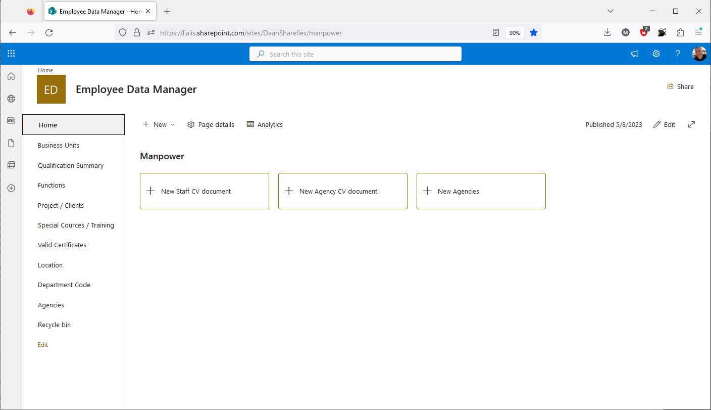 Shareflex SharePoint online Employee data manager home screen