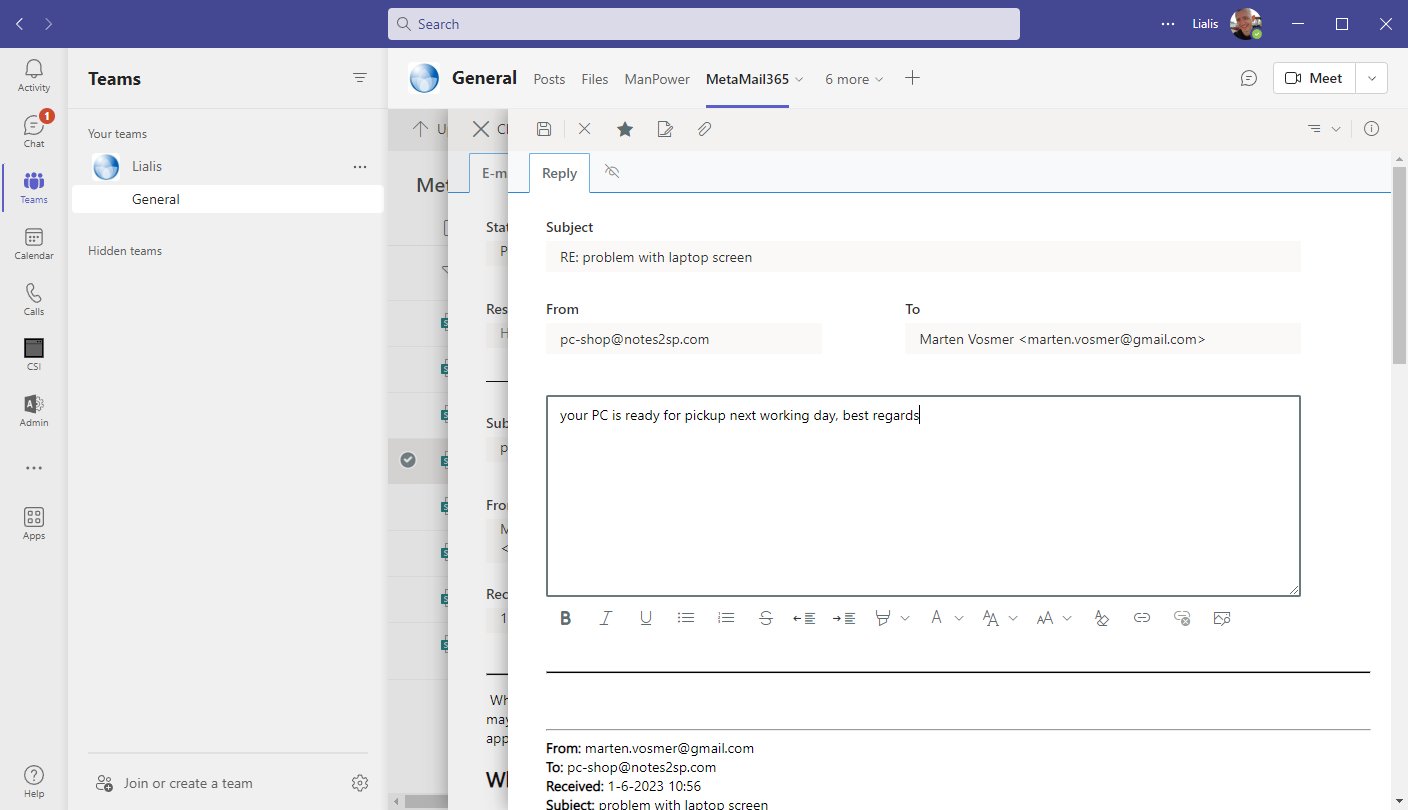 MS Teams MetaMail 365 inbox reply email