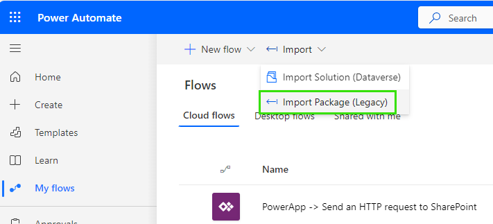 Import Power Automate Flow from zip package