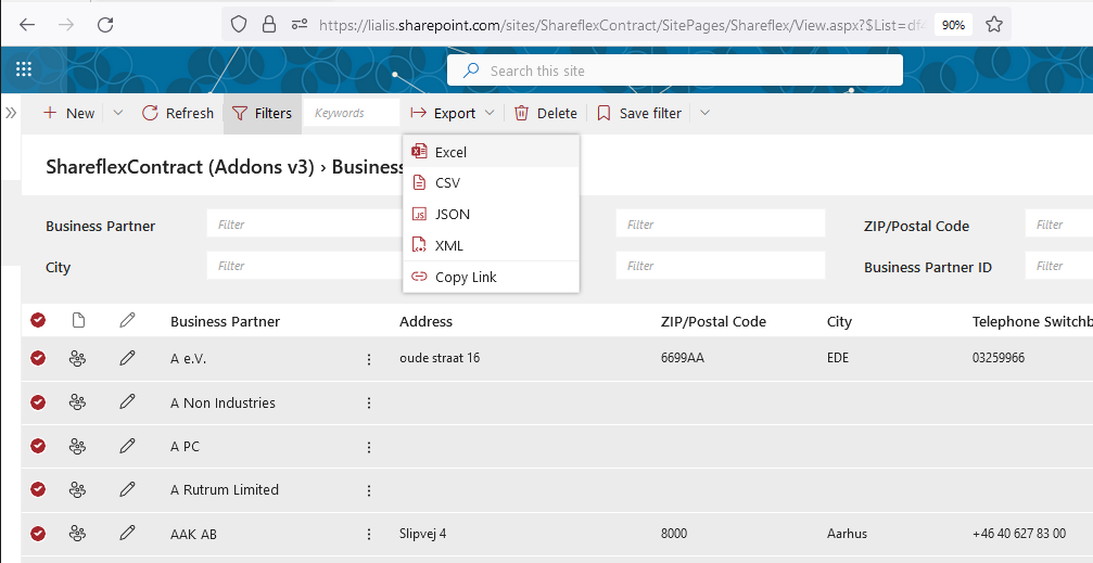 End User Manual Contract Management contract view export to excel
