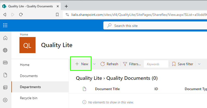 SharePoint Quality DMS Lite het maken van een nieuw document
