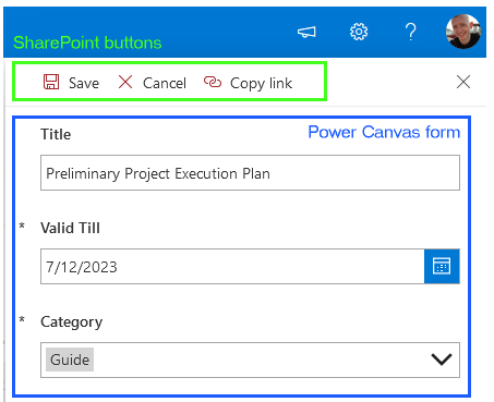 SharePoint online canvas form example