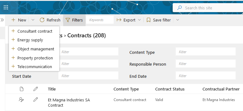 End User Manual Contract Management - options for new contracts