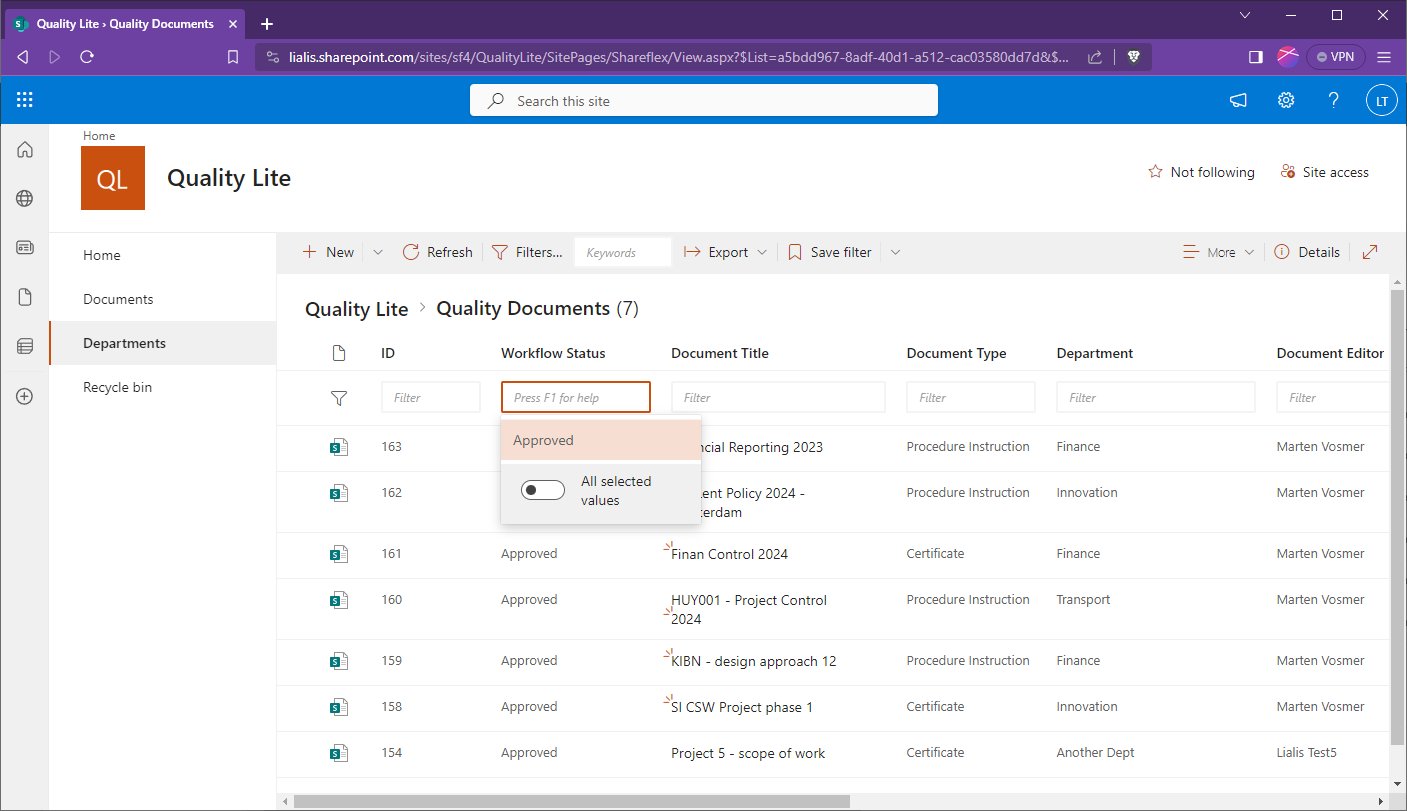 SharePoint Shareflex Quality Docs Lite valid documents search filter