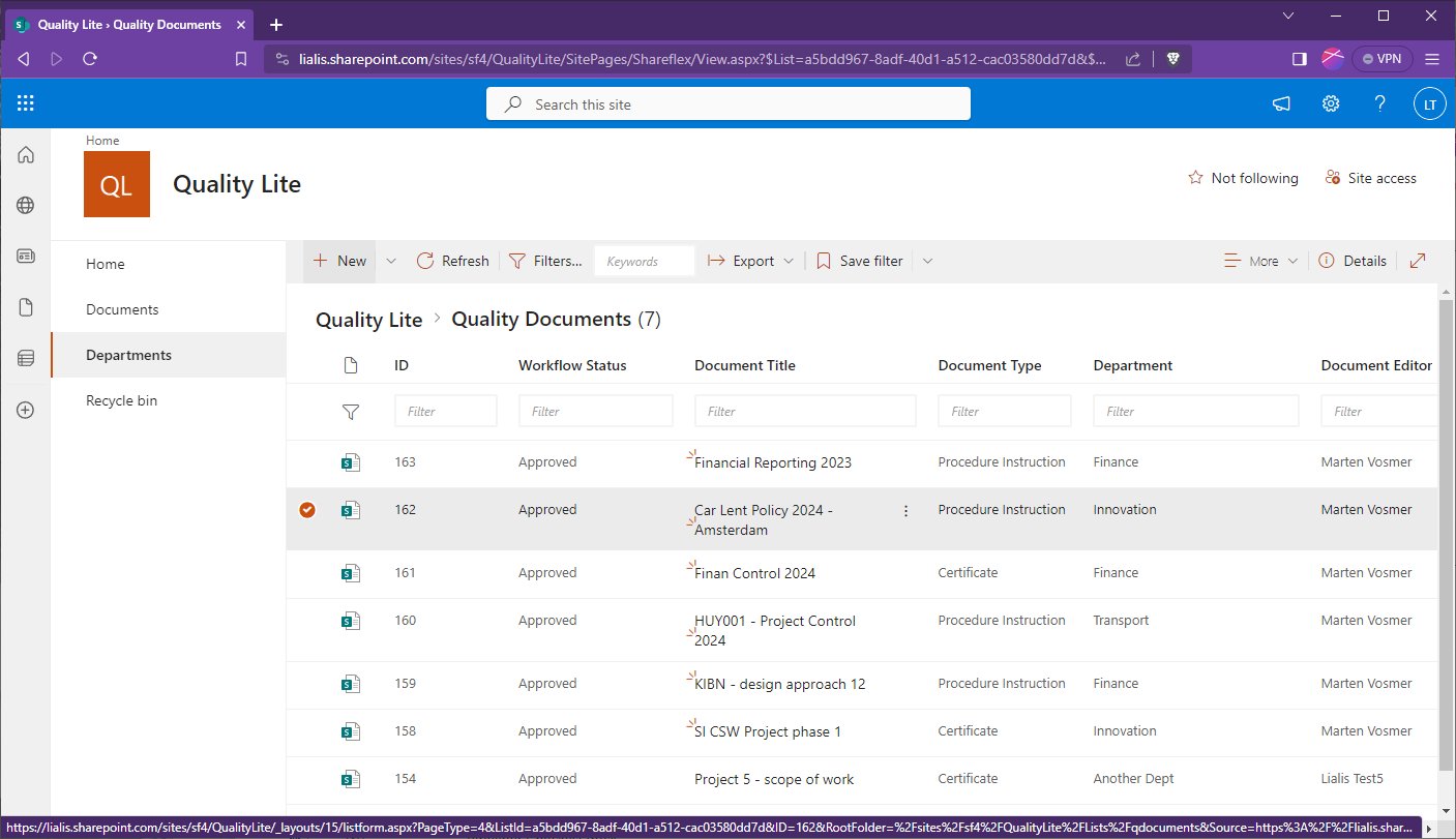 SharePoint Shareflex Quality Docs Lite approved documents