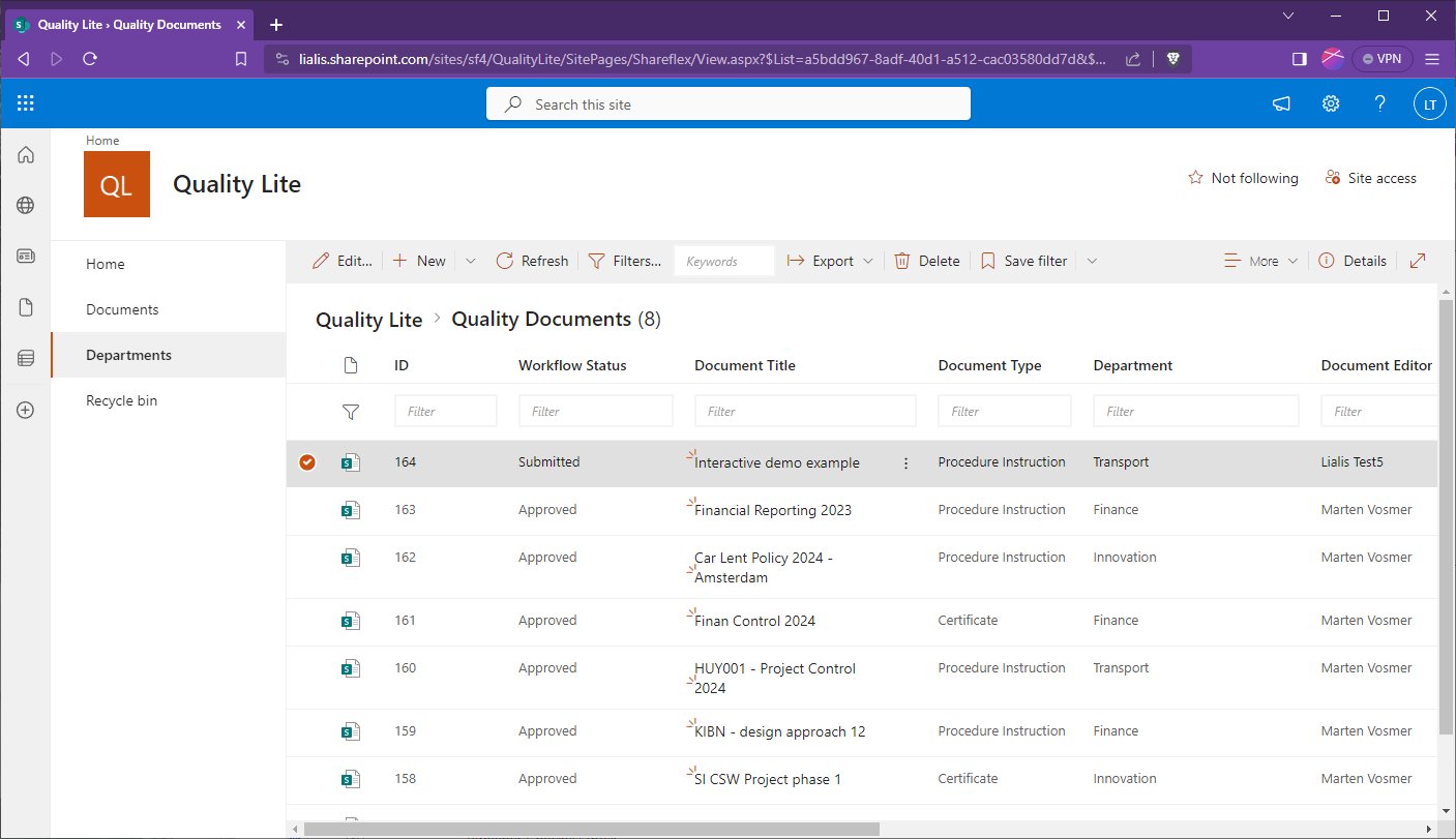 SharePoint Shareflex Quality Docs Lite demo - new item created submitted