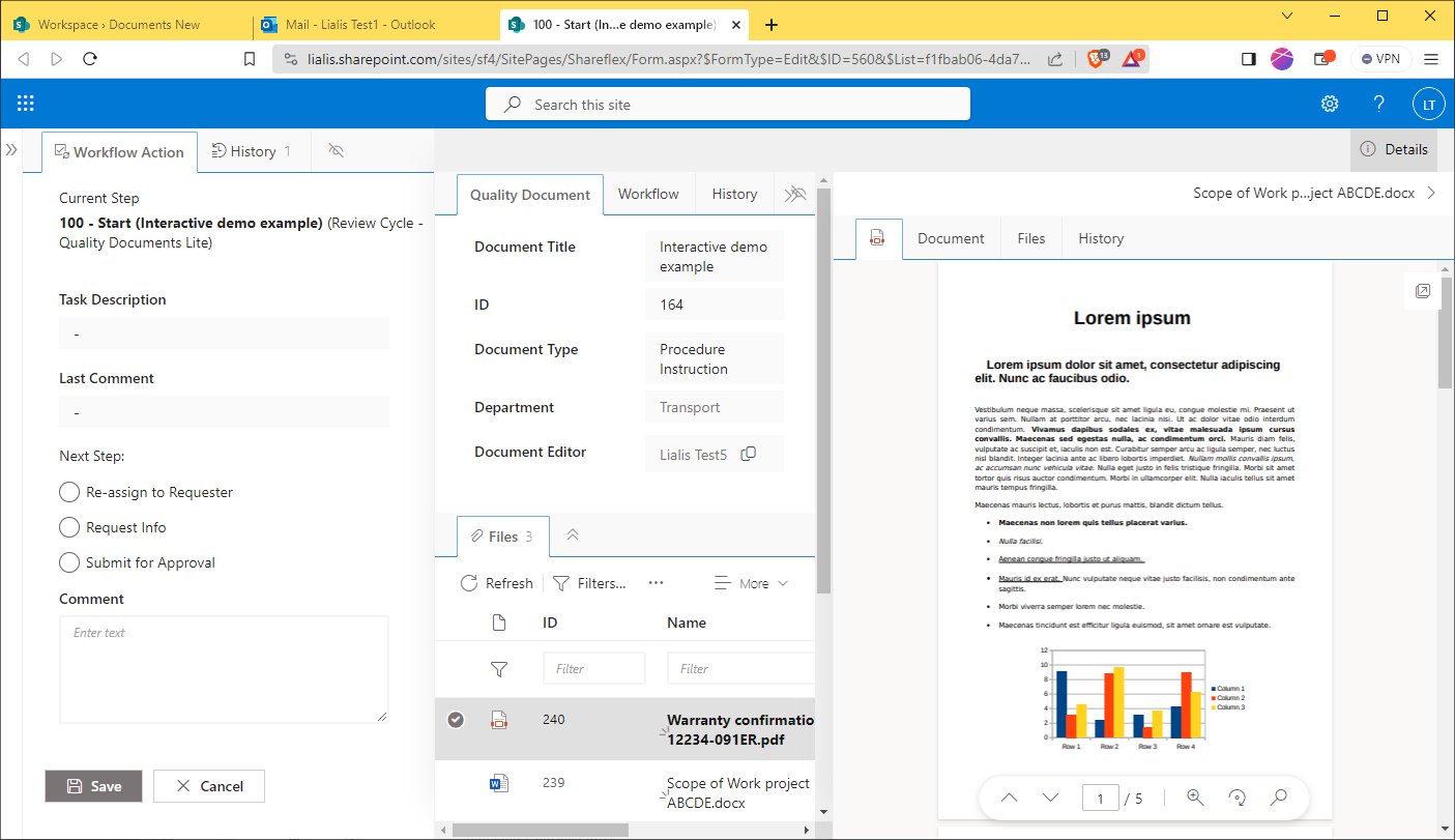 SharePoint Shareflex Quality Docs Lite demo - workflow document review screen