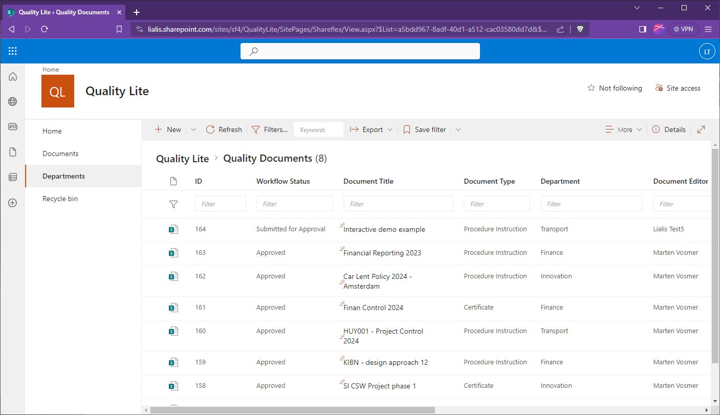 SharePoint Shareflex Quality Docs Lite demo record subm,itted for approval