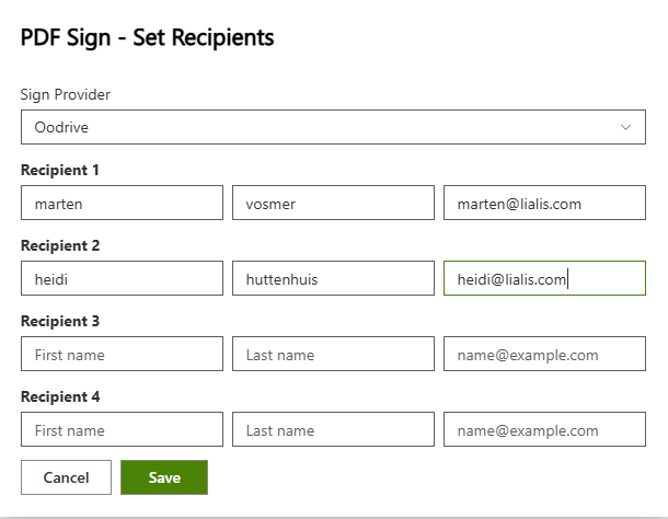 Up to four recipients, who sign in the order they are entered.
